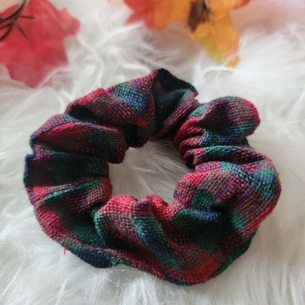Plaid Scrunchie in Red and Green Hair Tie